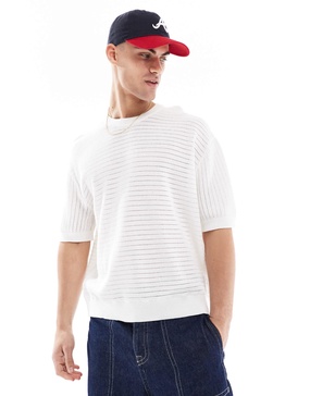 Bershka knit textured t-shirt in white