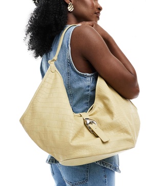 Stradivarius shoulder bag in buttermilk faux croc