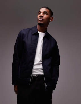 ARKET zip front minimal workwear jacket with collar in navy