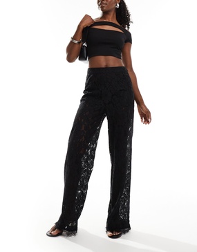 ASOS DESIGN lace wide leg pants in black