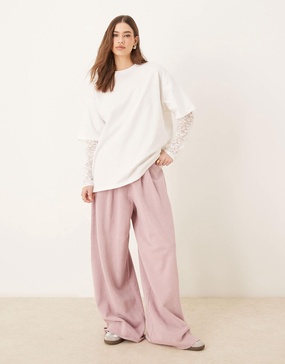 ASOS DESIGN oversized fit tee with lace sleeves in ivory