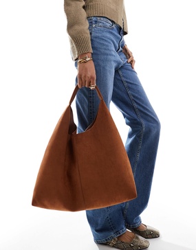ASOS DESIGN faux suede scoop tote bag in tan