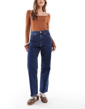 ASOS DESIGN crop comfort stretch straight leg jeans in indigo