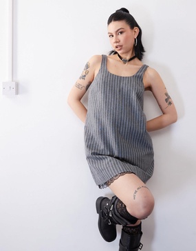 Reclaimed Vintage tailored trapeze pinafore dress with lace trim