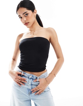 Bershka polyamide bandeau top in black