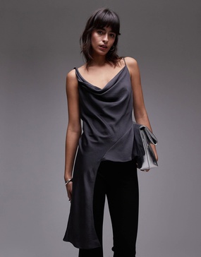 Mango silky asymmetric drape top in gray