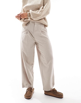 ASOS DESIGN button hem barrel tailored pants in taupe stripe