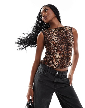 ASOS DESIGN shirred slash neck tank in leopard print