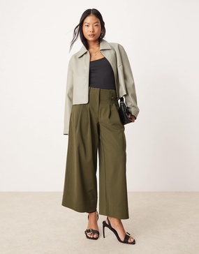 ASOS DESIGN Petite cropped adjustable tab waist pants in olive
