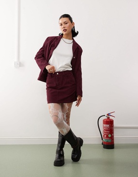 Reclaimed Vintage cord mini skirt in burgundy - part of a set