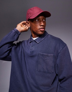 ASOS DESIGN boxy oversized washed polo in navy