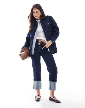 Stradivarius turn up leg straight jean in indigo - part of a set