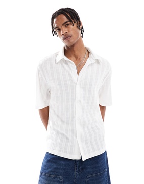 Bershka knit textured shirt in ecru