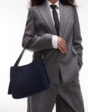 Mango suede adjustable strap shoulder bag in navy