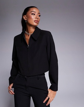 River Island zip up collar jacket in black