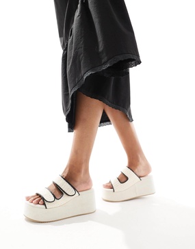 ASOS DESIGN Teenager weave detail flatform mules in natural