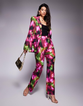 ASOS LUXE tailored pants in dark blurred floral print - part of a set