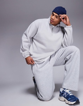 ASOS DESIGN oversized quarter zip fleece sweatshirt in light gray