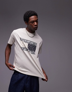Tommy Jeans large paisley flag T-shirt in off white and black