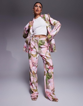ASOS LUXE tailored suit pants in pink floral print - part of a set