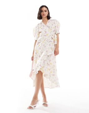 & Other Stories linen drop hem wrap maxi dress in yellow floral print