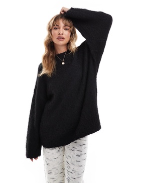 ASOS DESIGN brushed crew neck sweater in black