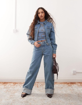 COLLUSION baggy jeans in midwash - part of a set