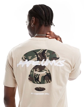 Aape By A Bathing Ape logo t-shirt with camo back print in beige