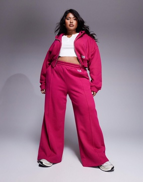 Weekend Collective Curve heavyweight straight leg sweatpants with pintuck in burgundy pink - part of a set