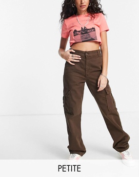 Stradivarius Petite cargo detail pants in washed brown