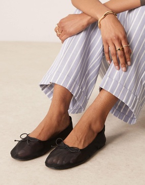 ASOS DESIGN Lynette high vamp ballet flats in black mesh