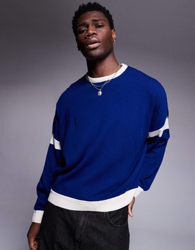 ASOS DESIGN super oversized boxy crew neck sweater in blue