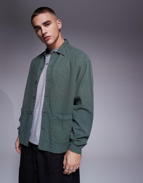 ASOS DESIGN boxy overshirt with pockets in khaki