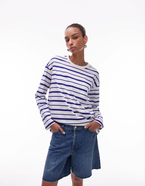ARKET jersey long sleeve t-shirt in blue stripes