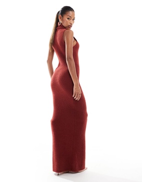Aria Cove knitted roll neck sleeveless maxi sweater dress in rust