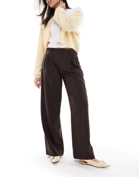 Bershka wide leg tailored pants in brown