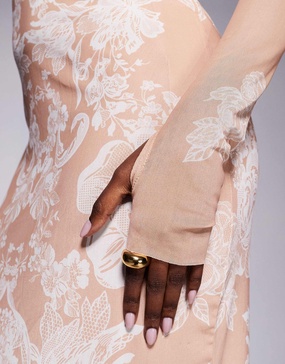 AFRM Shailene high neck mesh midi dress in almond ombre