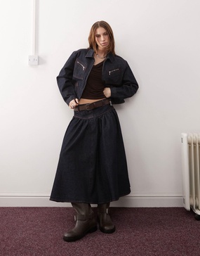 COLLUSION denim drop waist midi skirt in rinse wash - part of a set