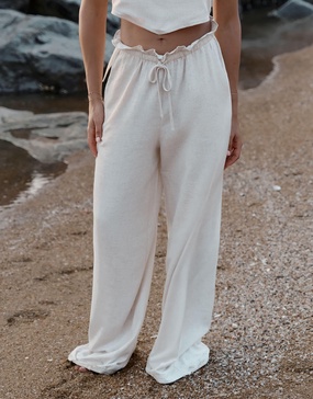 4th & Reckless x Loz Vassallo tulum linen mix beach pants in beige - part of a set