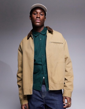 ASOS DESIGN oversized washed harrington jacket in olive
