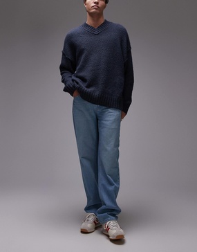 Topman rigid straight jeans in light wash blue