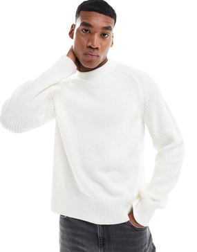 ASOS DESIGN relaxed boxy knit sweater with ribbed sleeves in ecru