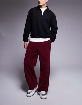 ASOS DESIGN super baggy cord pants in burgundy