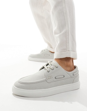 ASOS DESIGN cupsole boat shoes in gray