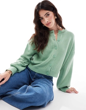 ASOS DESIGN banana sleeve boxy cardigan in sage