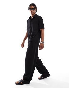 Bershka plisse baggy sweatpants in black - part of a set