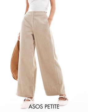 ASOS DESIGN Petite cord barrel pants in stone