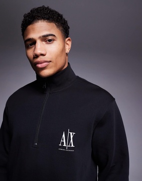 Armani Exchange logo half zip sweatshirt in black