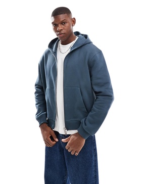 ASOS DESIGN premium heavyweight boxy cropped zip up hoodie 400gsm in gray