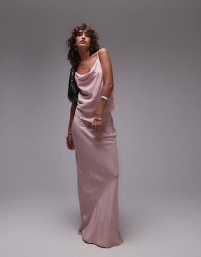 Topshop bias maxi skirt in pink - part of a set